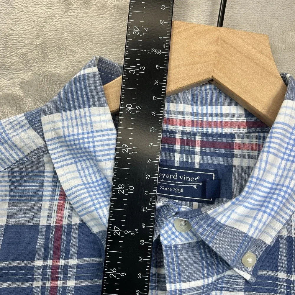 Vineyard Vines Shirt Classic Fit Mens M Plaid Button Up Pocket Blue